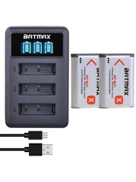 Аккумулятор Batmax NP-BX1 - 2 шт и зарядное устройство на три аккумулятора для Sony