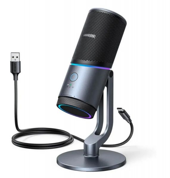 Микрофон UGREEN CM769 RGB, настольный, питание от USB, подсветка, кнопка отключения звука
